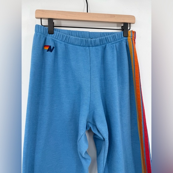 Aviator Nation 5 Stripe Sweatpants Ocean Blue Rainbow Stripe - Picture 6 of 14